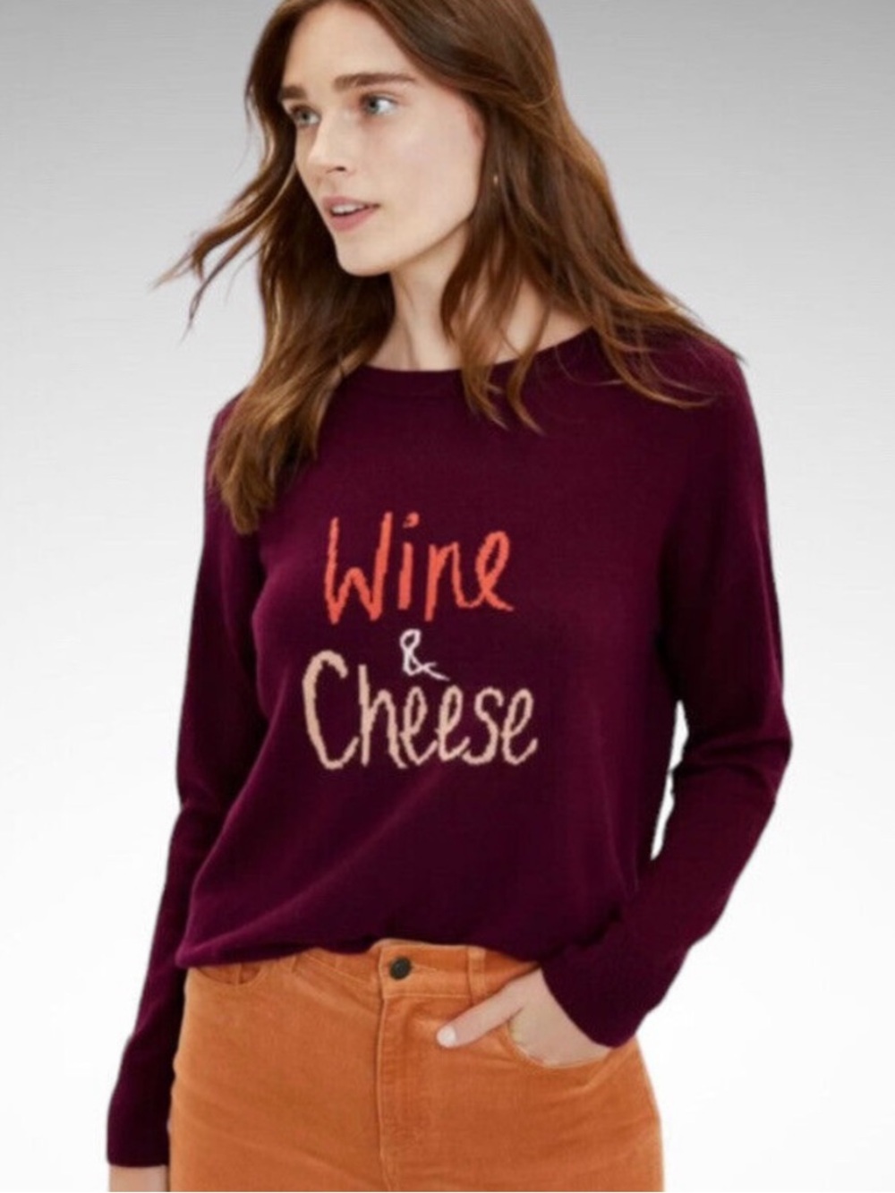 LOFT Burgundy 'Wine & Cheese' Crewneck Sweater